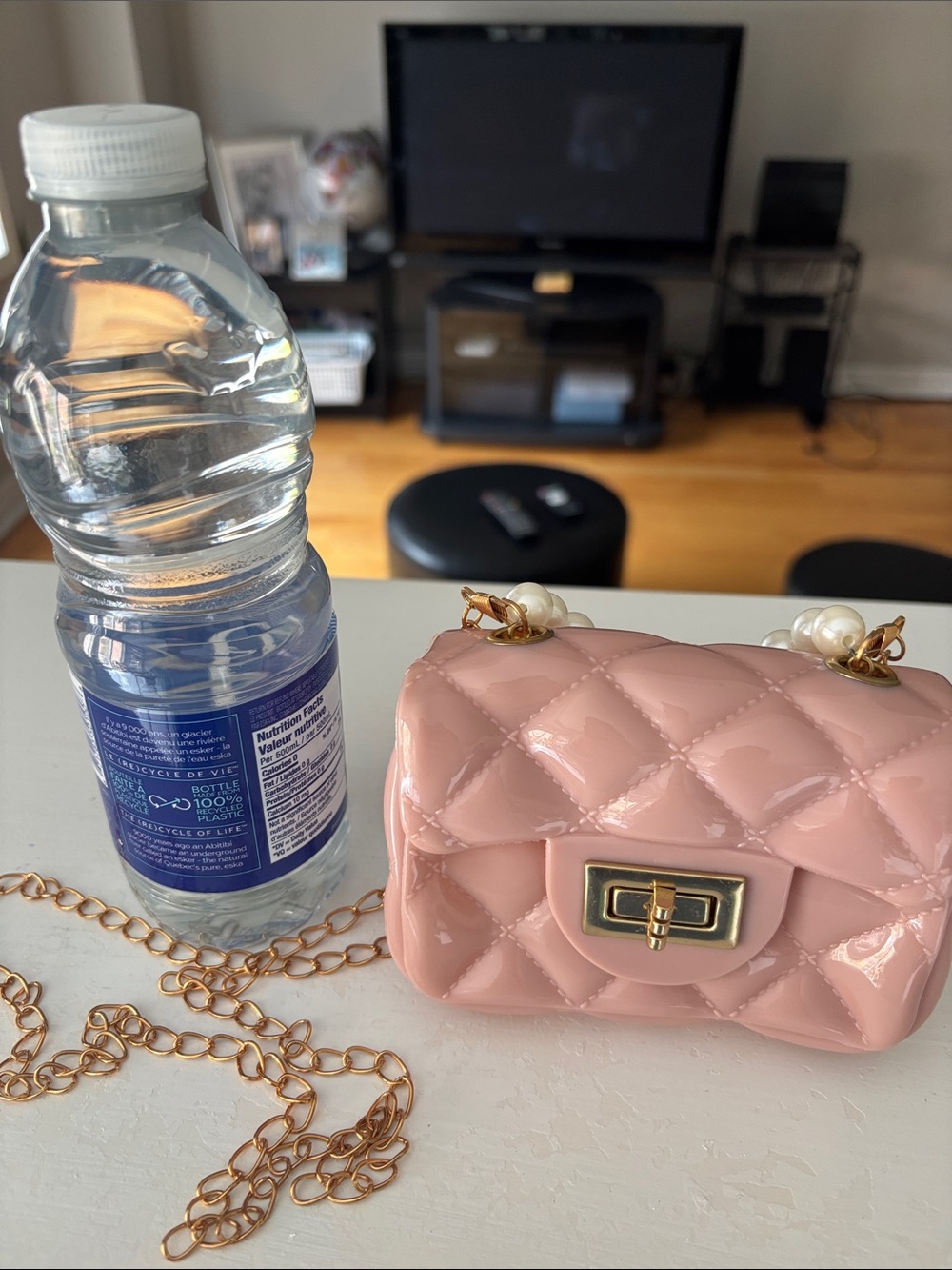 Pink Quilted Crossbody Bag with Gold Chain